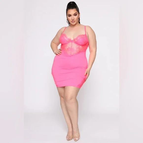 Fashion Nova Midnight Seduction Mini Dress - Neon Pink Lace - Picture 8 of 8